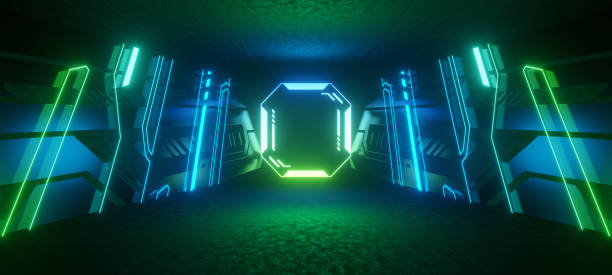 istock Eternal Tunnel Platform Space Age Glow Lighting with Pale Turquoise Colors Abstract Futuristic Background Concept Of The Future 3D Render 1366569343