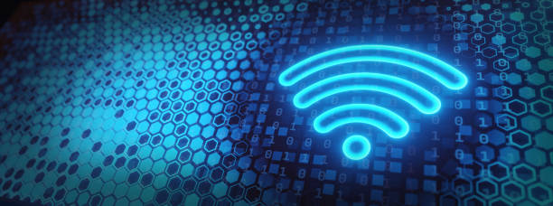 istock Wi Fi symbol, wireless networking digital hi tech innovation concept, free internet zone and hotspot, futuristic technology with blue neon glow 1366570150