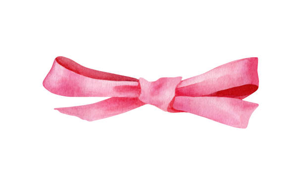 Watercolor Pink Ribbon Bow Illustration Hand Drawn Cute Bright