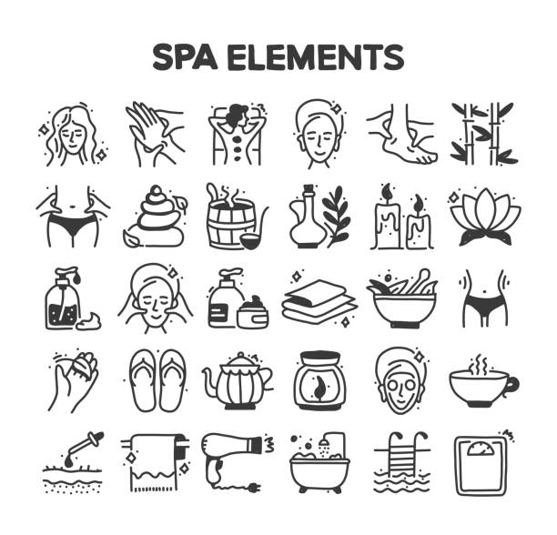 stockillustraties, clipart, cartoons en iconen met spa elements related hand drawn vector doodle icon set - gezichtsmassage