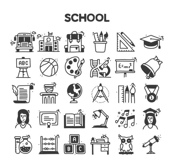 School Related Hand Drawn Vector Doodle Icon Set School Related Hand Drawn Vector Doodle Icon Set doodle stock illustrations