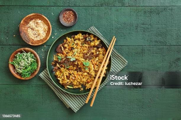 Thai Beef Fried Rice Stock Photo - Download Image Now - Fried Rice, Beef, Asian Food