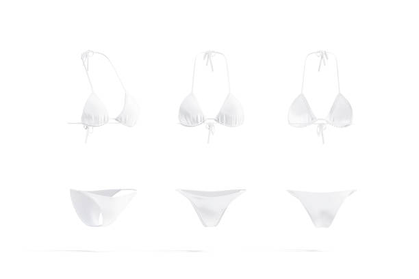 空白の白い女性ビキニモックアップ、異なるビュー - swimming trunks swimwear summer bikini ストックフォトと画像
