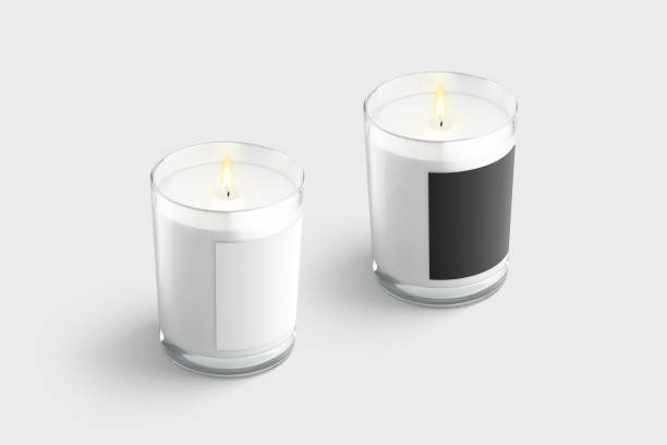 istock Blank candle in glass jar with black, white label mockup 1366574230