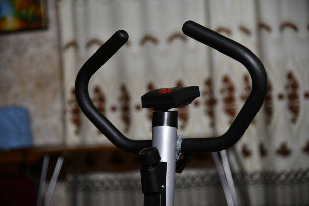 Exercise bike at home in the evening