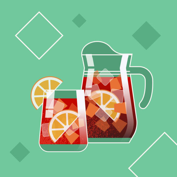 ilustrações, clipart, desenhos animados e ícones de deliciosa bebida sangria refrescante ilustrada ilustração vetorial - red jug