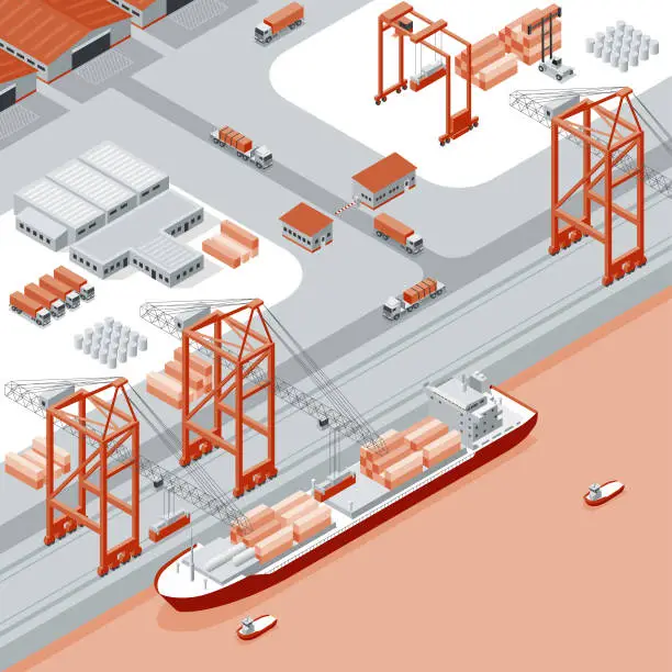 Vector illustration of Isometric dock work