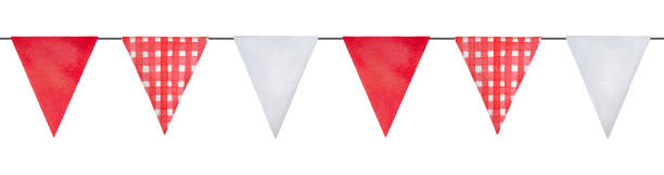 istock Water color illustration of seamless pennant bunting with red and white gingham checkered flags. 1366578363