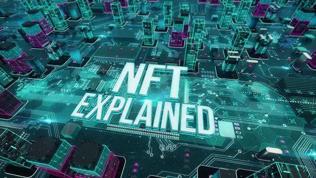 NFT Explained with digital technology hitech concept