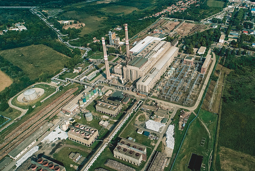 Aerial drone image about power station. Renewable energy power plant in Pecs, Hungary