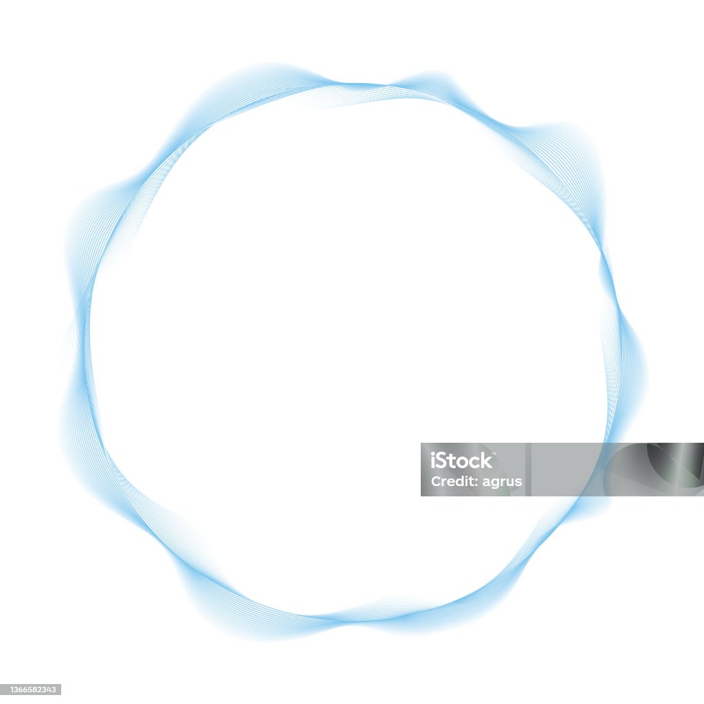 Wave Abstract Round Round Frame With Abstract Vector Blue Waves Lines On White Background ...