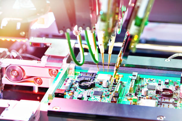 istock Industrial tester printed circuit boards with flying probe 1366584088