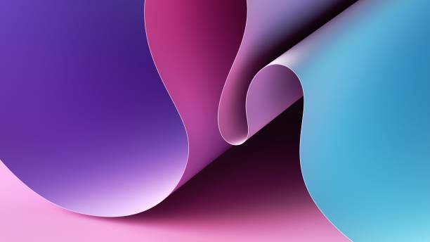 istock 3d render. Abstract violet pink blue background with paper scroll, wavy ribbon edge 1366585042