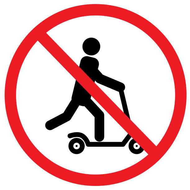 push scooter stop und verbotenes schild auf weißem hintergrund. tretroller-schild. kein roller-symbol. flacher stil. - backslash stock-grafiken, -clipart, -cartoons und -symbole