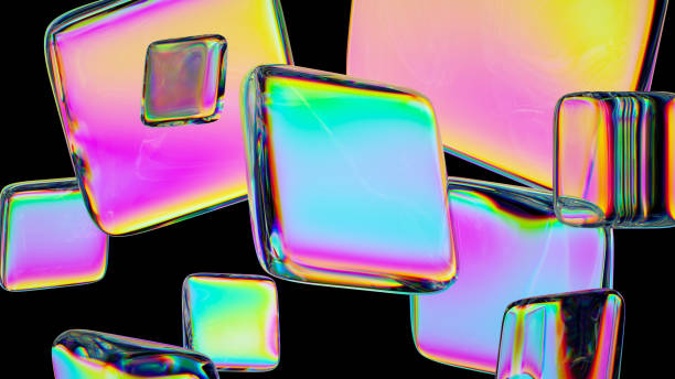istock 3d render, abstract colorful glass tiles with iridescent spectrum coating, isolated on black background 1366586565