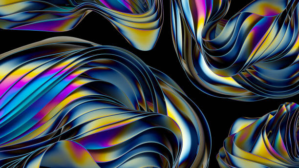 istock 3d render, abstract background, iridescent metallic foil texture, layered object, futuristic wallpaper 1366586587