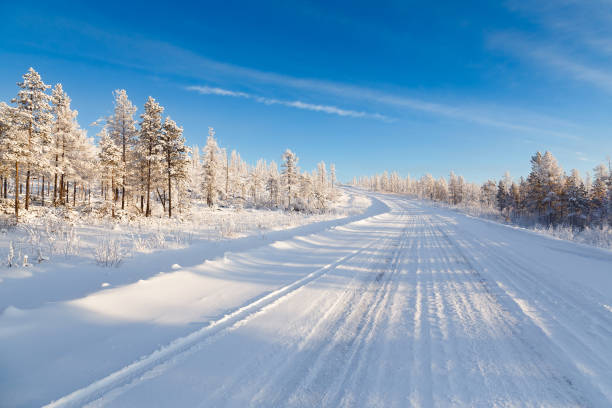 istock The road climbs the mountain in the winter forest 1366587970
