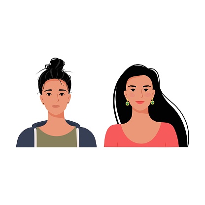 Two young women, one woman well-groomed and happy the other uncared-for and sad. Vector illustration.