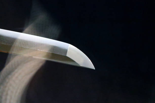 Japanese "Katana" single-edged sword tip closeup photography stock photo