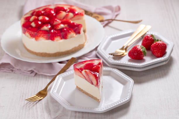 istock Cheesecake with strawberry jelly topping 1366594507