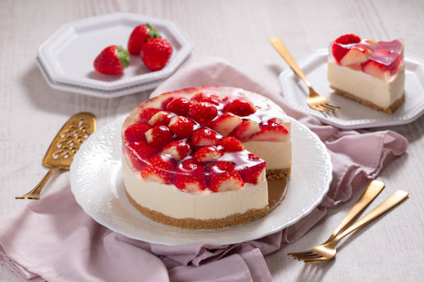 istock Cheesecake with strawberry jelly topping 1366594533