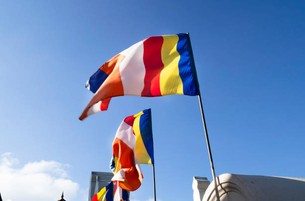 istock Waving colorful Buddhist Sri Lanlan Flag 1366594614