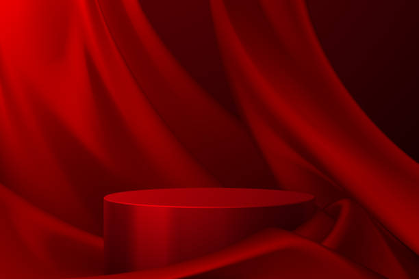 czerwone podium z czerwonym tłem tekstylnym - satin red silk backgrounds stock illustrations