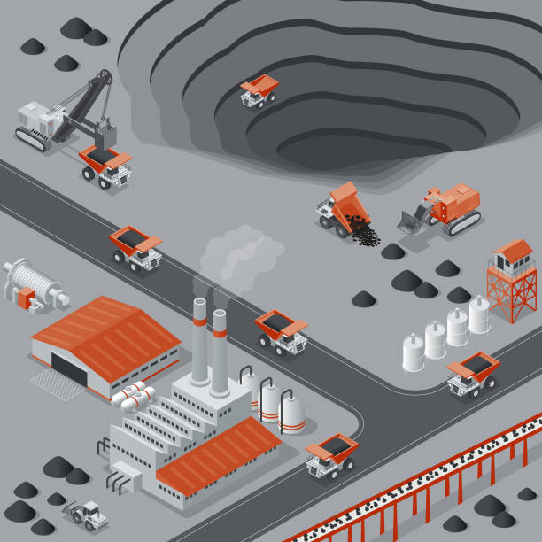 изометрические горные работы - isometric truck earth mover construction stock illustrations