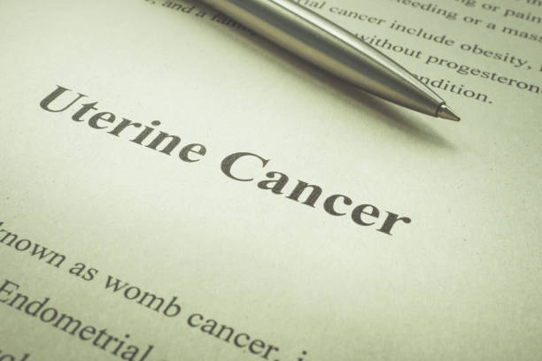 istock Data about uterine cancer disease and pen on it. 1366595431