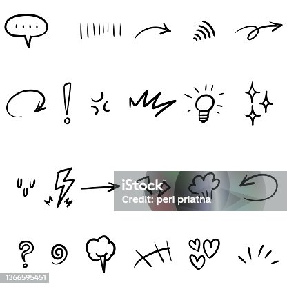istock Hand drawn set doodle elements for concept design isolated on white background. vector illustration. 1366595451
