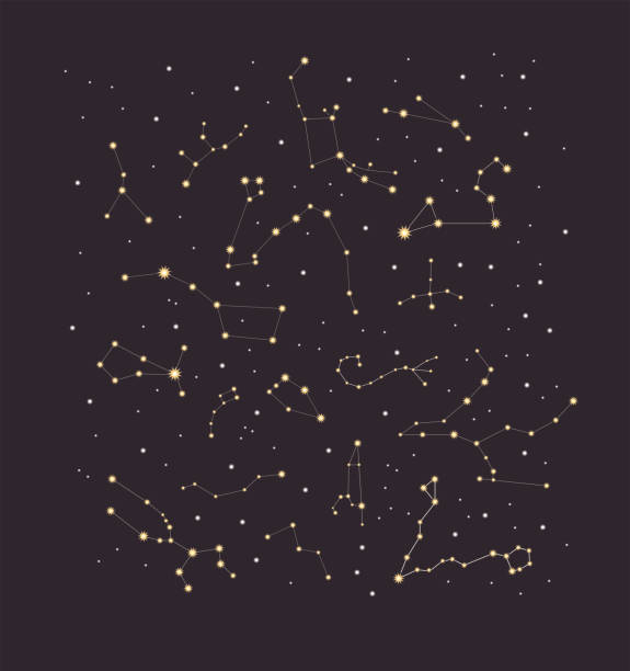 illustrations, cliparts, dessins animés et icônes de illustration du ciel étoilé de l’espace vectoriel avec différentes constellations et étoiles - constellation