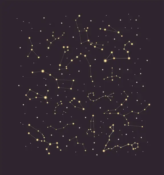 Vector illustration of Vector space starry sky illustration with different constellations and stars