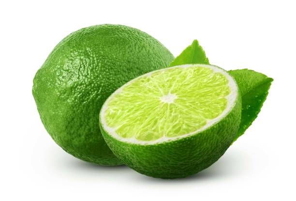istock Lime with leaves isolated on white background 1366596259