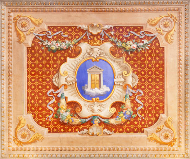 roma - el simbólico fresco neobarroco (puerta en el cielo) en la iglesia oratorio di san francesco saverio - neobaroque fotografías e imágenes de stock