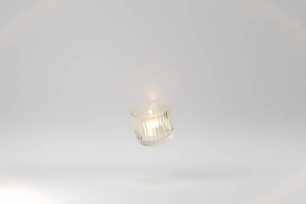 luxury lighting aromatic scent candle on white background to creat romantic and relax ambient. minimal concept. 3D render.