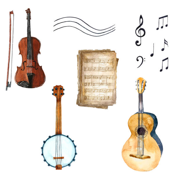 istock Musical set. Watercolor painting isolated on white background. 1366601628