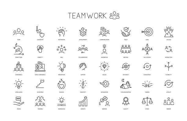 Business teamwork , line vector icons vector transparent stock illustrations