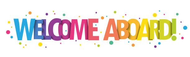 vítejte na palubě barevný typografický banner - uvítací znak znak stock ilustrace