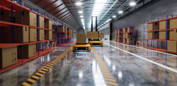 istock AGV transferring machine working in warehouse and logistics shopping business concept 1366606762