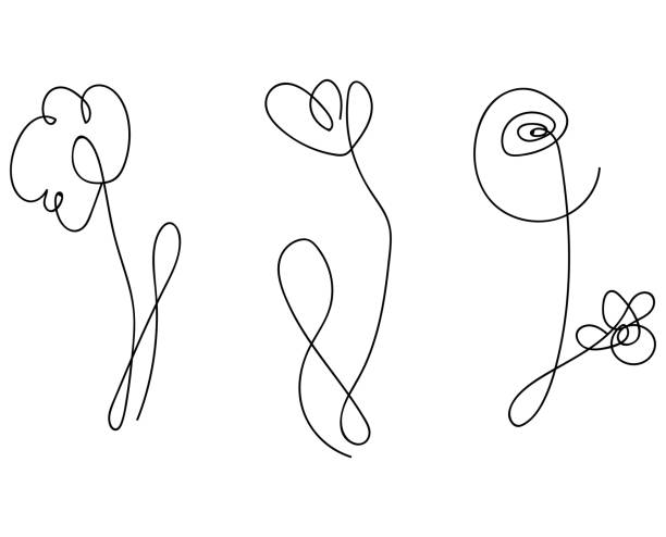 ilustraciones, imágenes clip art, dibujos animados e iconos de stock de vector abstracto línea arte estilo artesanal contorno minimalista ilustración de flores - abstract flower tropical climate single flower