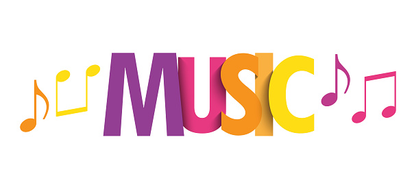 MUSIC colorful vector typography banner with musical notes