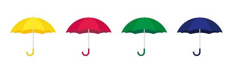 Set of umbrella isolated on white background. Colorful umbrella for rain and sun. Vector stock