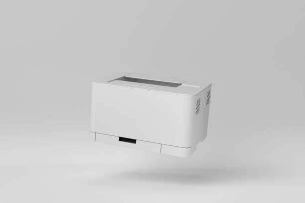 printer in office on white background. minimal concept. 3d render. - ladder company 1 imagens e fotografias de stock