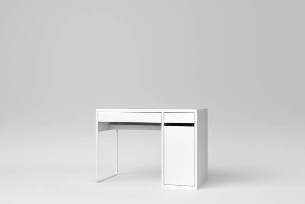 istock Business Office Desk on white background. minimal concept. 3D render. 1366611953