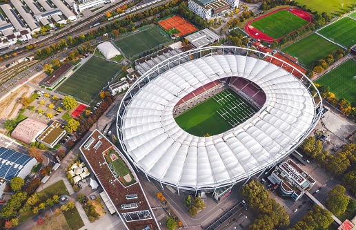 Bad Cannstatt, Germany - October 2021: Mercedes-Benz Arena, home stadium of VFB Stuttgart