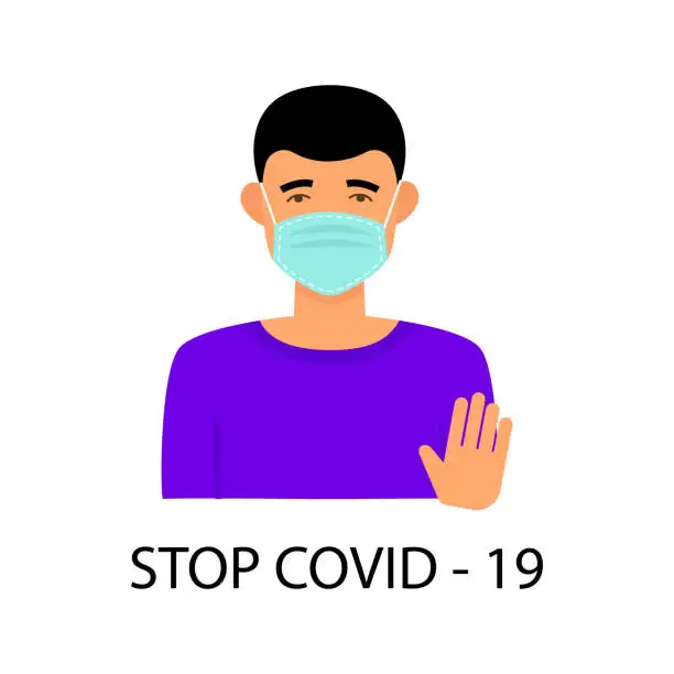 Vector illustration of A young man in a protective medical mask