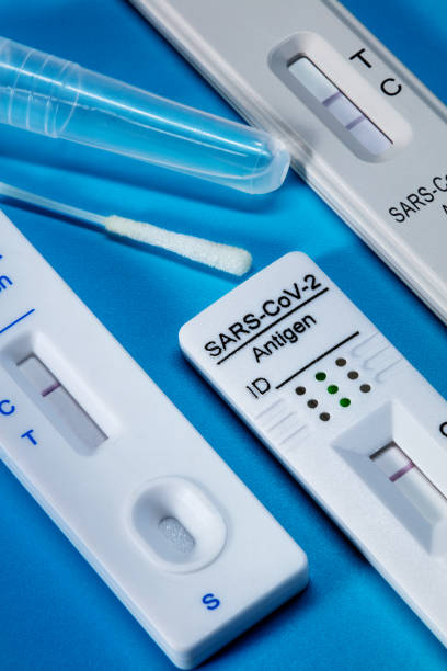 istock Antigen or rapid covid tests isolated on blue background. 1366620635