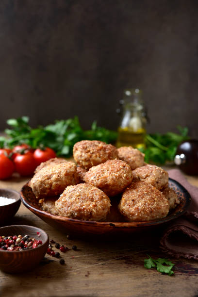 istock Homemade meat cutlets on a plate. 1366620644