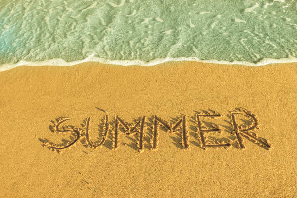 istock The word summer written in sand 1366621104