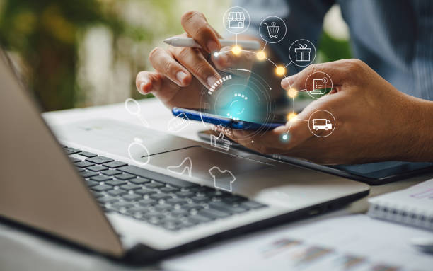 istock Businessman with mobile smartphone in hand paying online and shopping on virtual interface global network, online banking and digital marketing. 1366622265